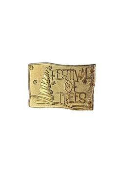 Vintage Festival of Trees Christmas Holiday Lapel Pin Gold Tone